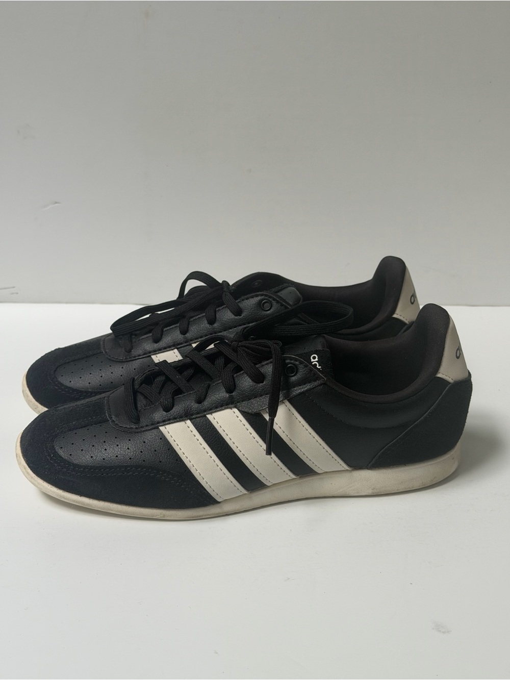 Adidas Women's Black Sneakers with White Stripes